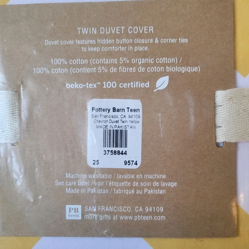 NEW POTTERY BARN TEEN white & yellow TWIN DUVET COVER & STANDARD SHAM.